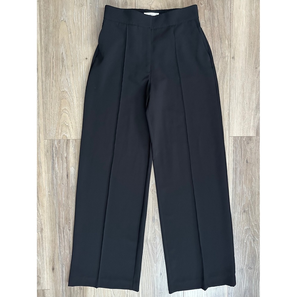 Mango MNG Black High Waisted Wide Leg Pleated Trousers Pants Size 8 Quiet Luxury